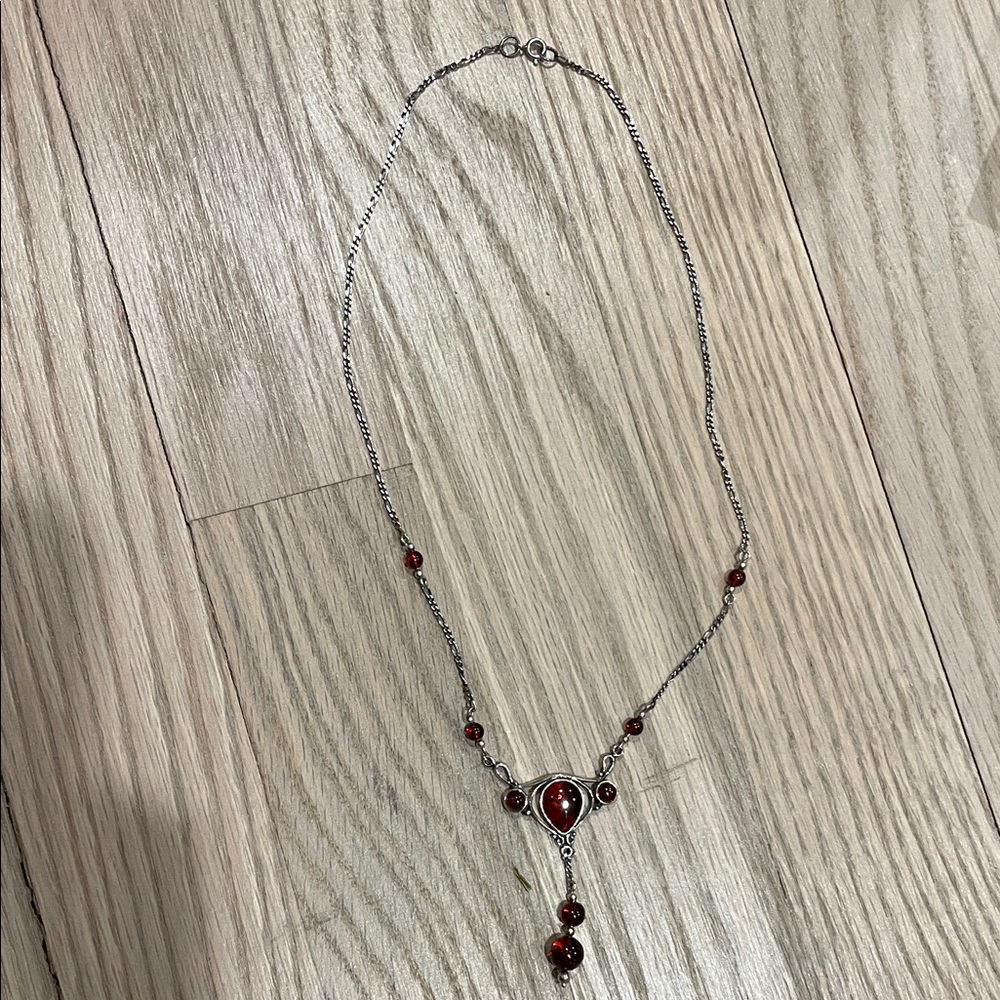 Elegant Silver and Red Pendant Necklace